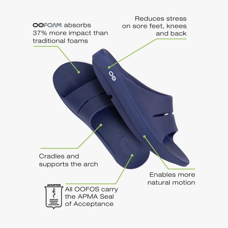 OOFOS OOahh Recovery Slide, Navy - Womenâ€™s Size 5, Menâ€™s Size 3 - Image 4